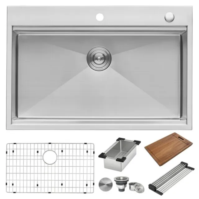 Ruvati 33x22 inch Workstation Ledge Drop-in 16 Gauge Kitchen Sink-RVH8003 (2753)