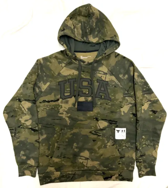 Nwot Mens Large Under Armour Project Rock Freedom Usa Camo Hoodie Sweatshirt