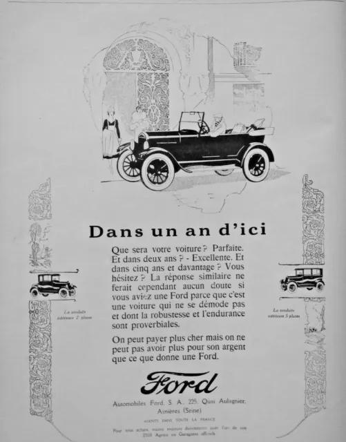 Publicité De Presse 1926 Automobiles Ford La Conduite Intérieure 2 Et 5 Places