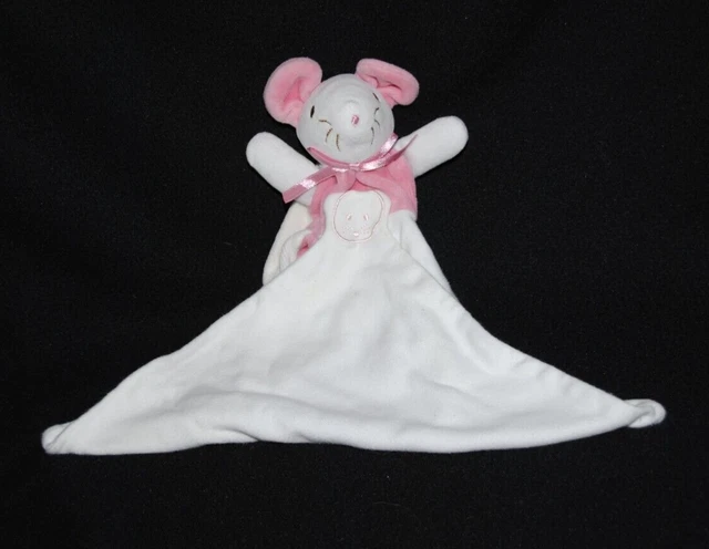 Peluche doudou souris rose blanc SUCRE D'ORGE cajou poche mouchoir blanc TTBE