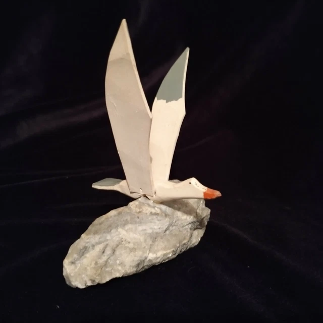 Vtg Folk Art Wood Carved Painted Seagull/Shore/Seabird Handcrafted Figurine Rock