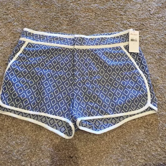 $148 Ella Moss Debbie Blue Embroidered Contrast Trim Casual Shorts ~ 8 M3020 3