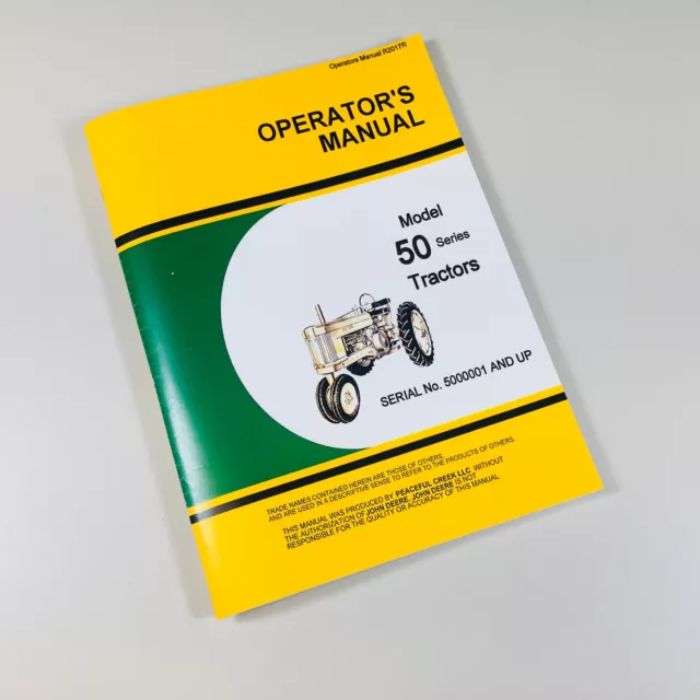 Operators Manual For John Deere 50 Tractor Owners Maintenance Controls 5000001++