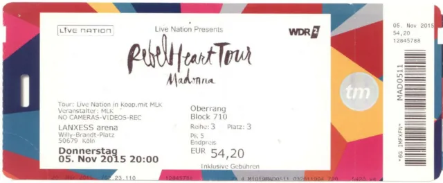 Madonna - Rebel Heart Tour - altes Konzert-Ticket Köln vom 05.11.2015 - s. Bild