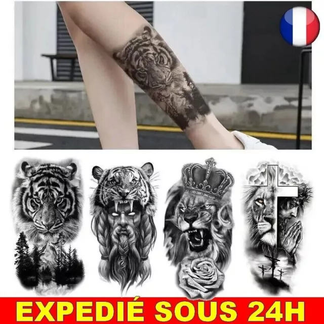 ✅ 4 pegatinas de tatuaje temporal para hombres y mujeres, cruz, león,...