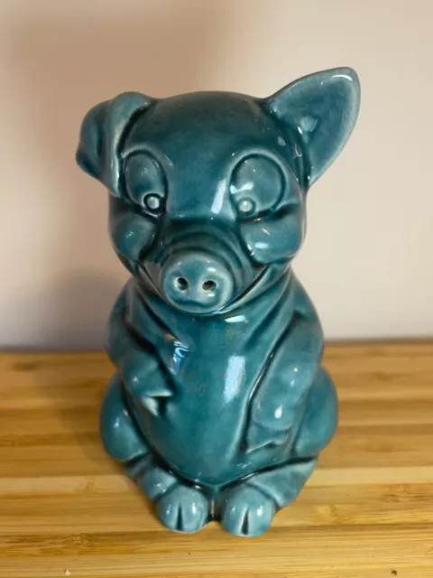 Vintage DARTMOUTH POTTERY  PIG - Piggy bank - BLUE - 12 cm