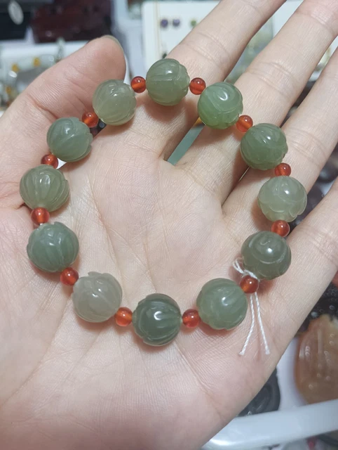 0.46" China Certified Nature Hetian Nephrite Jade Luck Louts Bracelet