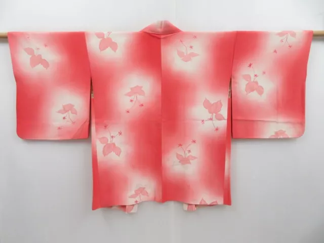 3121T14z500 Vintage Japanese Kimono Silk HAORI Paulownia Coral pink