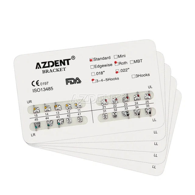 50 Packs Orthodontic Bracket Dental Standard Roth Slot.022 Hooks 3-4-5 AZDENT