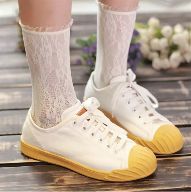 Women Girl Fancy Retro Lace Trim Ruffle frilly floral princess dress Short Socks