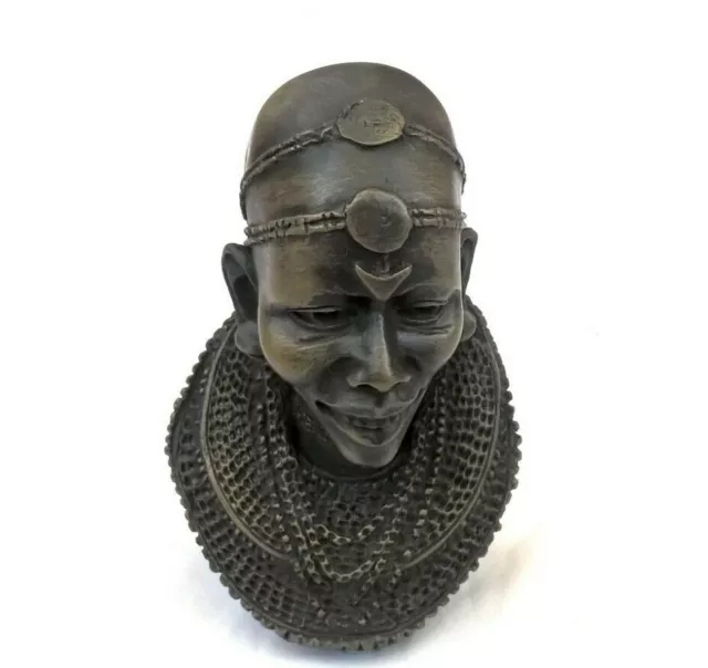 Brass Coated African Bust - Maasai Woman with Wedding Headdress