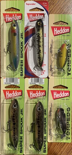 Heddon Super Spook +Chug’n Spook Jr.+Torpedo Topwater Swim Bait Lures-6 Pc.-New