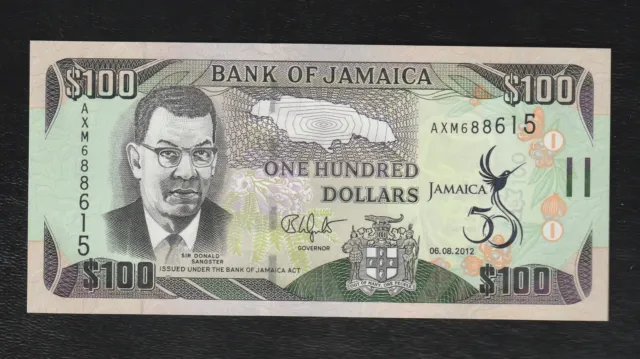 Jamaica 100 Dollars 2012 P 90 Uncirculated Banknote, Donald Sangster