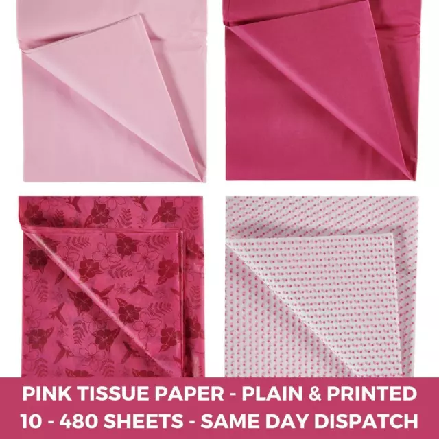 Pink Tissue Paper Sheets - Large Acid Free 50x75 Plain & Printed Polka Dot