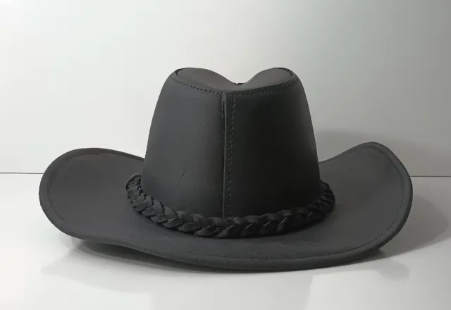 Vintage Leather Hat Cowboy Style Black Braid Accent Wilsons USA Sz Small 21.5"