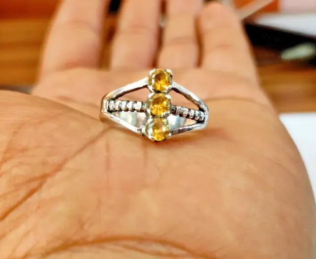 Natural Certified 3x2Ct Round Cut Yellow Sapphire Gold Plated Ring for man/woman