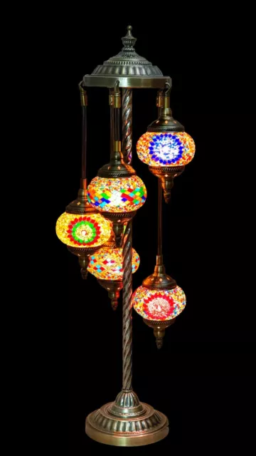 Handmade Turkish Glass Mosaic Floor Lamp - (5 globes) with free LED Light Bulbs