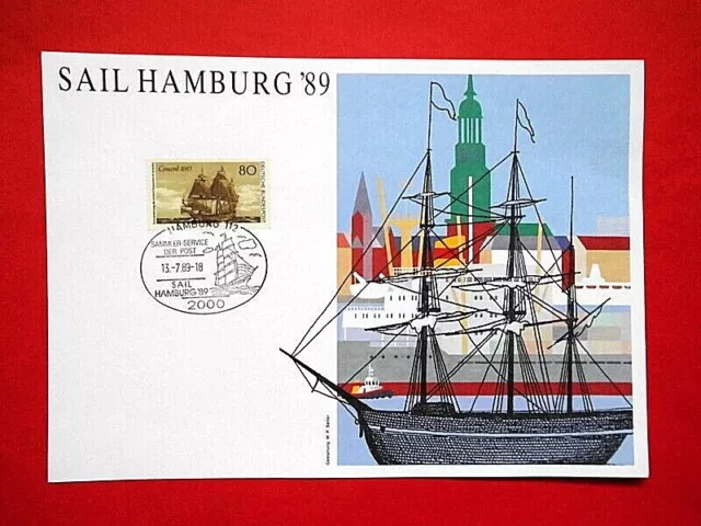 Beleg Ersttagsblatt Gedenkblatt BRD 1989 Sail Hamburg '89 Mi. Nr. 1180 FDC St.