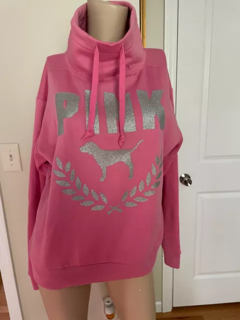 Vs Victorias Secret Pink Campus Cowl Neck Sweater Sweatshirt Glitter S/P NWT