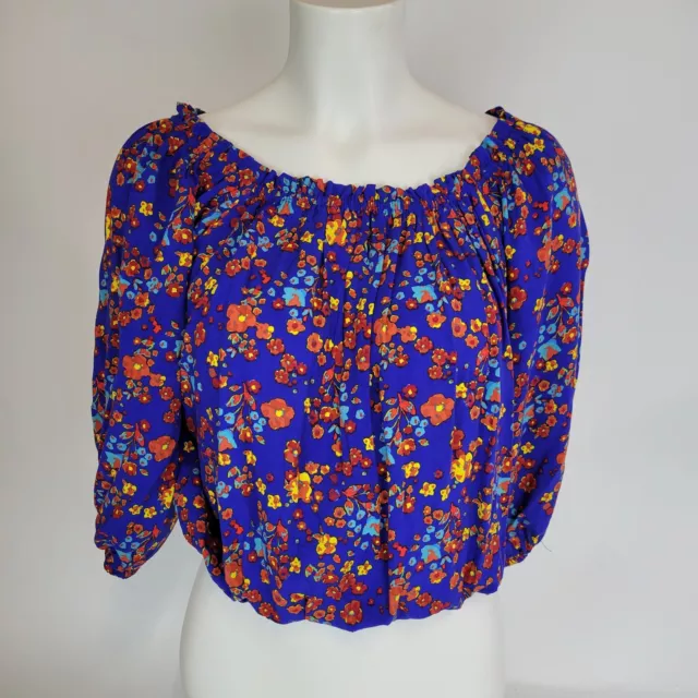 Forever 21 Off the Shoulders Crop Blue Floral Top Womens Small 3/4 Sleeve NWT