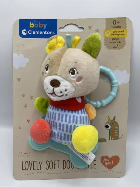 Clementoni Dog Rattle-Toddler Plush Infant New Born Soft Toys 100% Washable