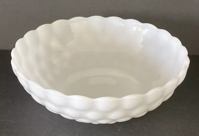 Vintage Anchor Hocking Fire King White Milk Glass Bubble Serving Bowl 8.25" Dish