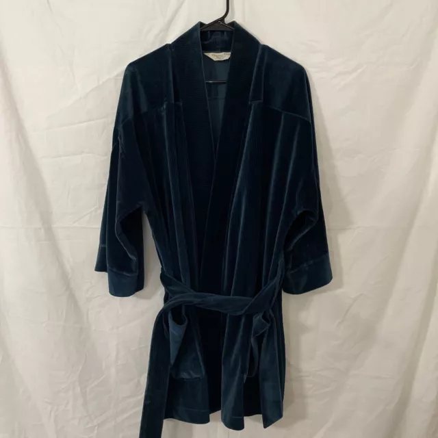 Vintage CHRISTIAN DIOR MONSIEUR Velour Velvet Bathrobe Tie Blue One Size 33”