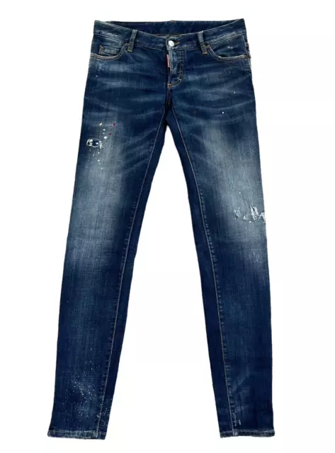 DSQUARED2 Ankle Zip Skinny Jean Italy Size 40 Paint Splatter Button Fly Stretch