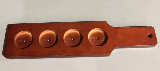 Wooden Flight Tasting Tray Paddle 4 Station Holes Red/Brown Finish 14 1/2" Long