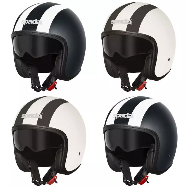 Spada Ace Viper Open Face Motorcycle Scooter Helmet Vintage Classic Black White