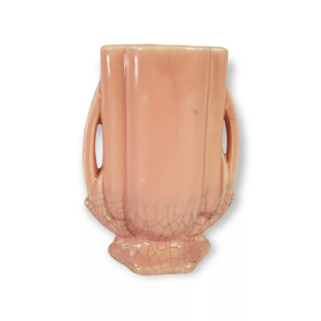 McCoy Pottery Vase, Shape 105, Coral Pink Crackle Crazing Art Deco Mcm Mid Centu