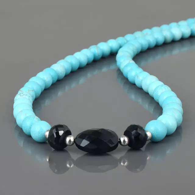 Naturel Bleu Turquoise & Noir Spinelle Rond Perles Chaîne Main Strand Collier