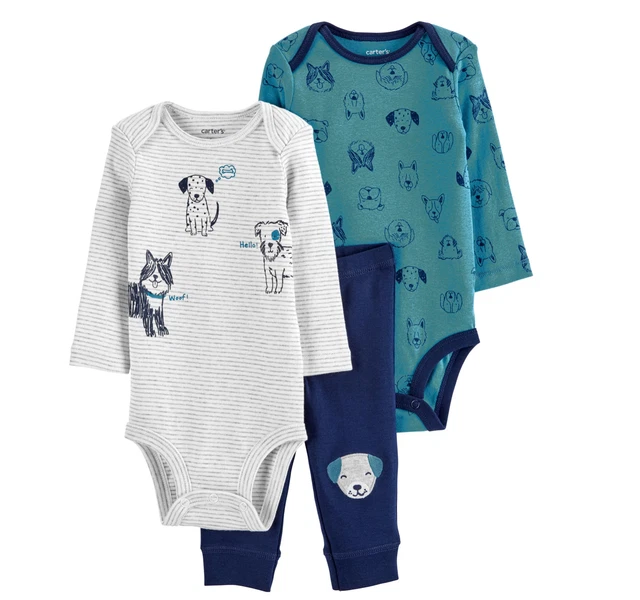 Puppy Dogs Baby Boy 3 Piece Set Carters NIP Size NB 3 Mo Cotton