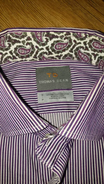 EUC Men’s Thomas Dean small purple white paisley Long Sleeve Shirt Flip Cuff