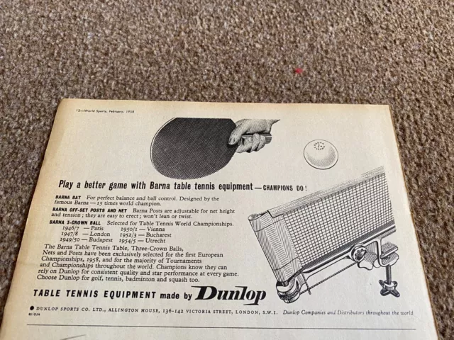 Wsbk7 Advert 5X8 Dunlop Table Tennis Equipment - Victor Barna.