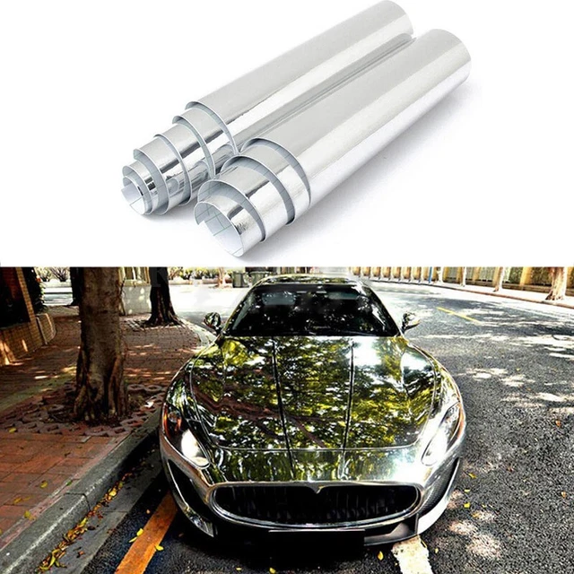 Adesivo auto pellicola avvolgente cromata argento look professionale 30x152 cm p