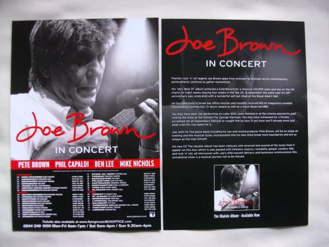 JOE BROWN Live in Concert "The Ukulele Album" UK Tour 2013 Promo tour flyers x 2