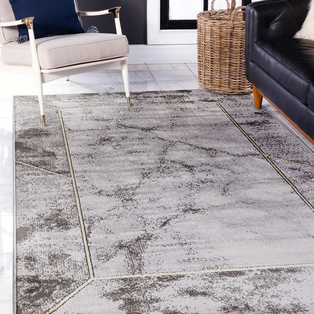 Rug for Living Room Bedroom Silky Scandi Border Marbled Medium Large Natural rug
