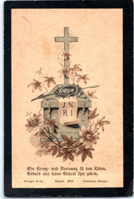 Antique Remembrance Funeral Card NOT ENGLISH 1863 to 1895 SWISS -E7D