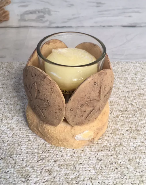 Yankee Candle Sand Dollar Beach Votive Holder Glass + Island Guava Retired Scent