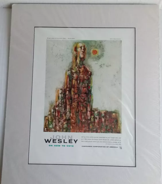 Vtg. Container Corporation of America Great Ideas of Man JOHN WESLEY Ad MATTED