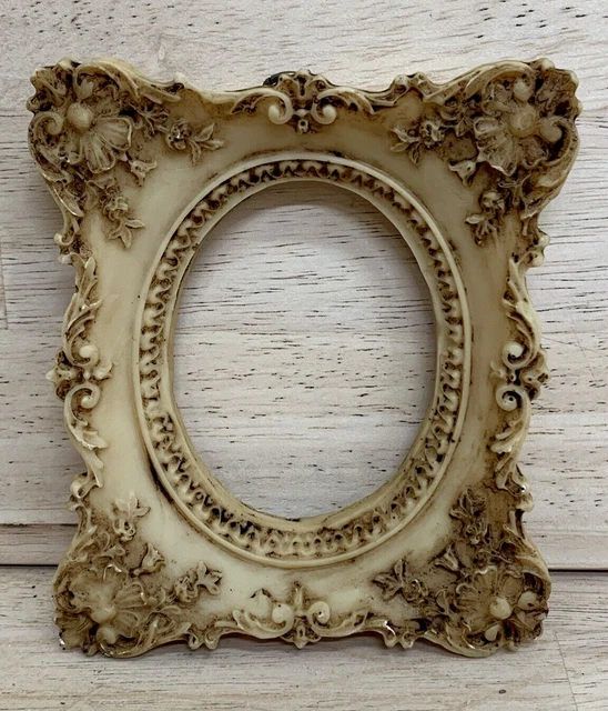 CARVED PICTURE FRAME Resin Ornate Asian Marble Soapstone Style Vintage Antique