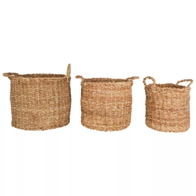 Austwide Storage organizer Sea Grass Round Basket With Handle Set of 3 **NEW**