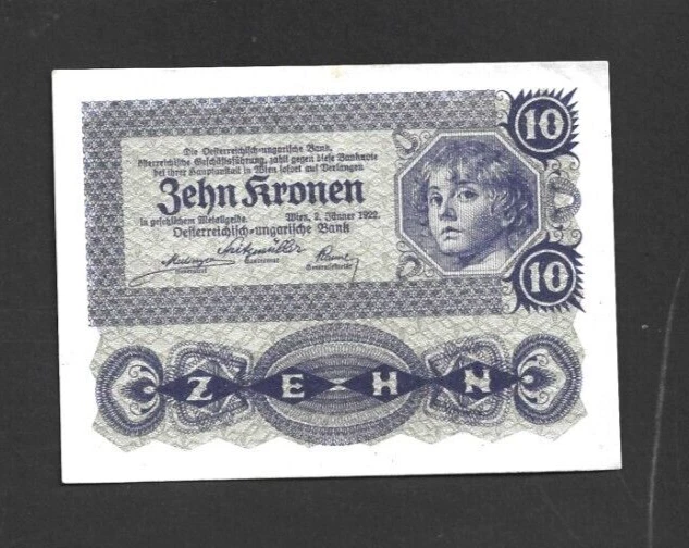 10 Kronen Very Fine  Banknote From Austria 1922  Pick-75