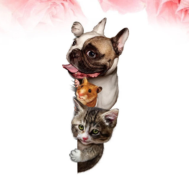 2 pegatinas de pared 3D Cat Dog Break dibujos animados cocina Abzi
