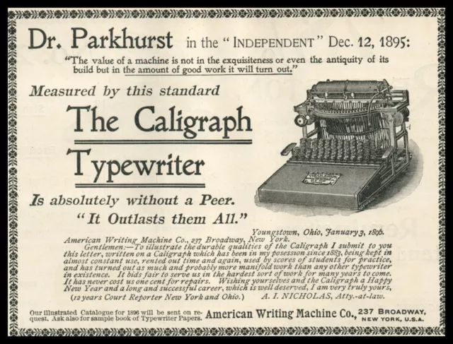 1896 American Writing Caligraph Typewriter Equipment Machine Engraved 8890