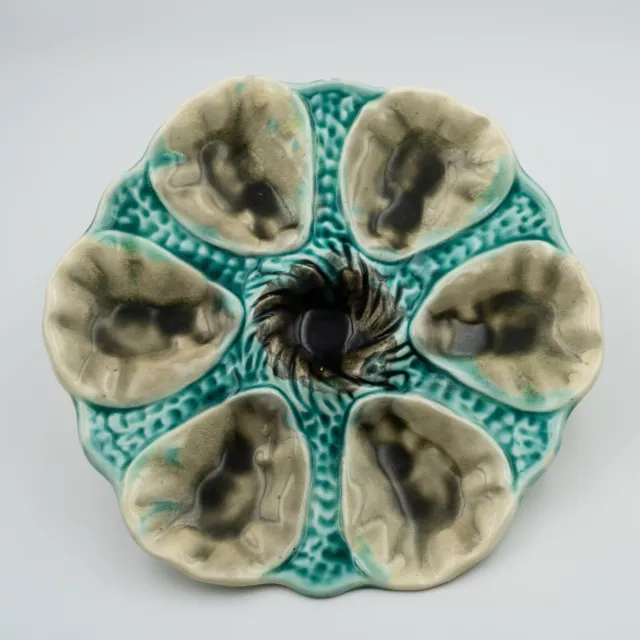 Rare early ORCHIES French Antique Majolica Oyster Plate late 1900s 6