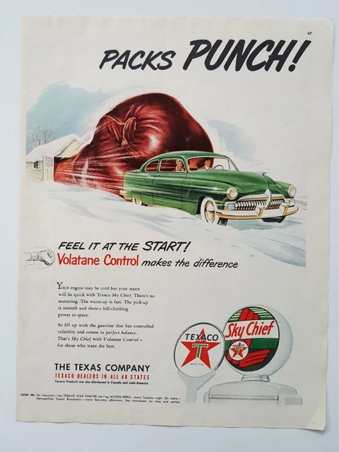 1951 Texaco Sky Chief Gasoline Boxing Glove Packs Punch Vtg Magazine Print Ad