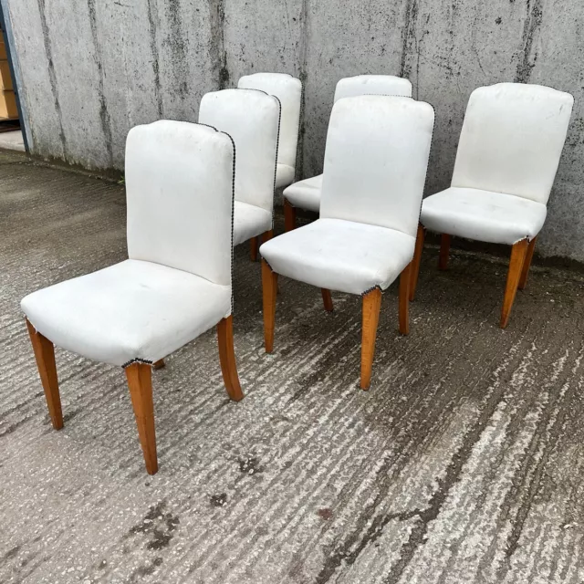 Six 6 English Art Deco Epstein Walnut Upholstered Dining Kitchen Chairs (c.1930) 2