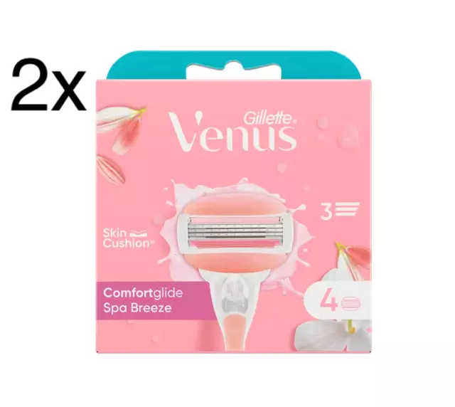 2x Gillette Venus Rasierklingen, Comfortglide Spa Breeze, 8 Stück Ersatzklingen